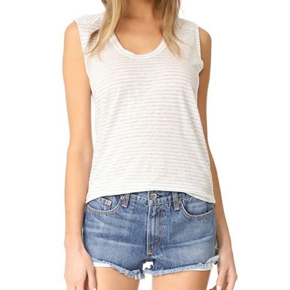 rag & bone Tank Top Sleeveless Linen Blend Two-Tone Stripes Grey White S NWT - Picture 4 of 8